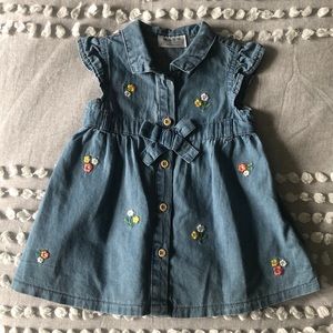 Jean dress with buttons and floral details- size 2-4 mons